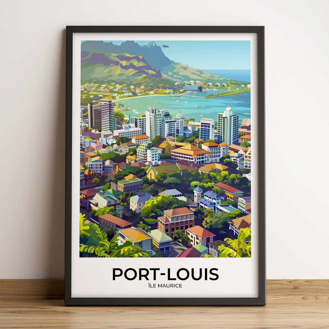 Port Louis Mauritius Harbor Mountain View Retro Travel Poster
