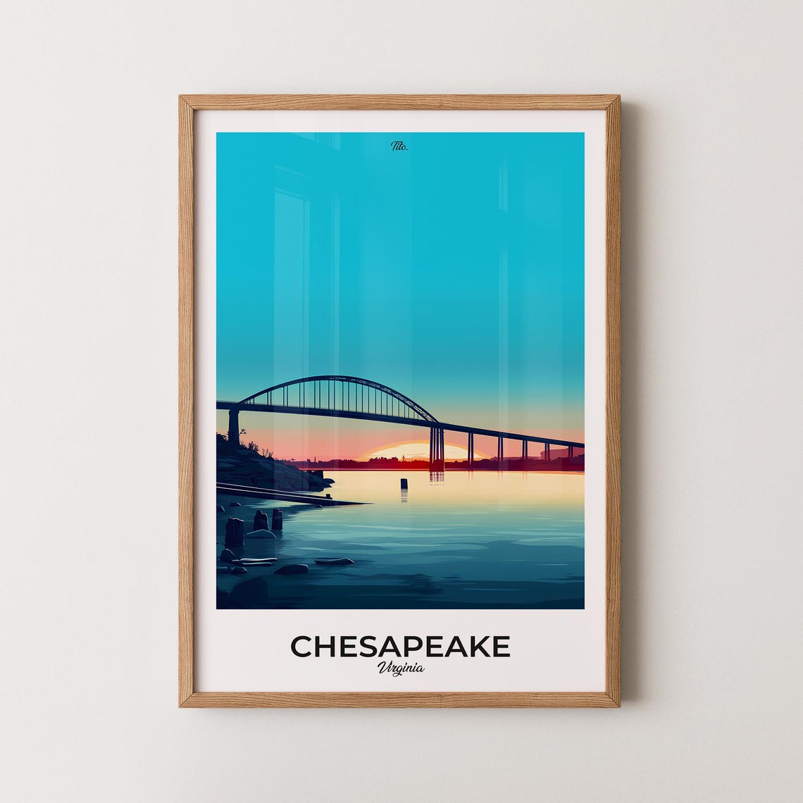 Chesapeake Virginia Sunset Bay Bridge Waterfront Travel Poster