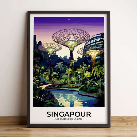 Singapore Gardens by the Bay Supertrees Night Lights Travel Poster
