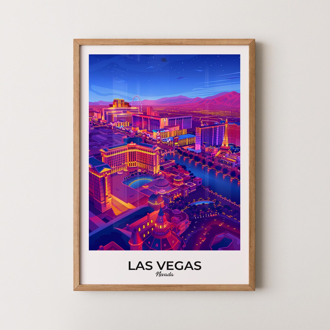 Las Vegas Nevada Strip Night Neon Aerial Panorama Travel Poster