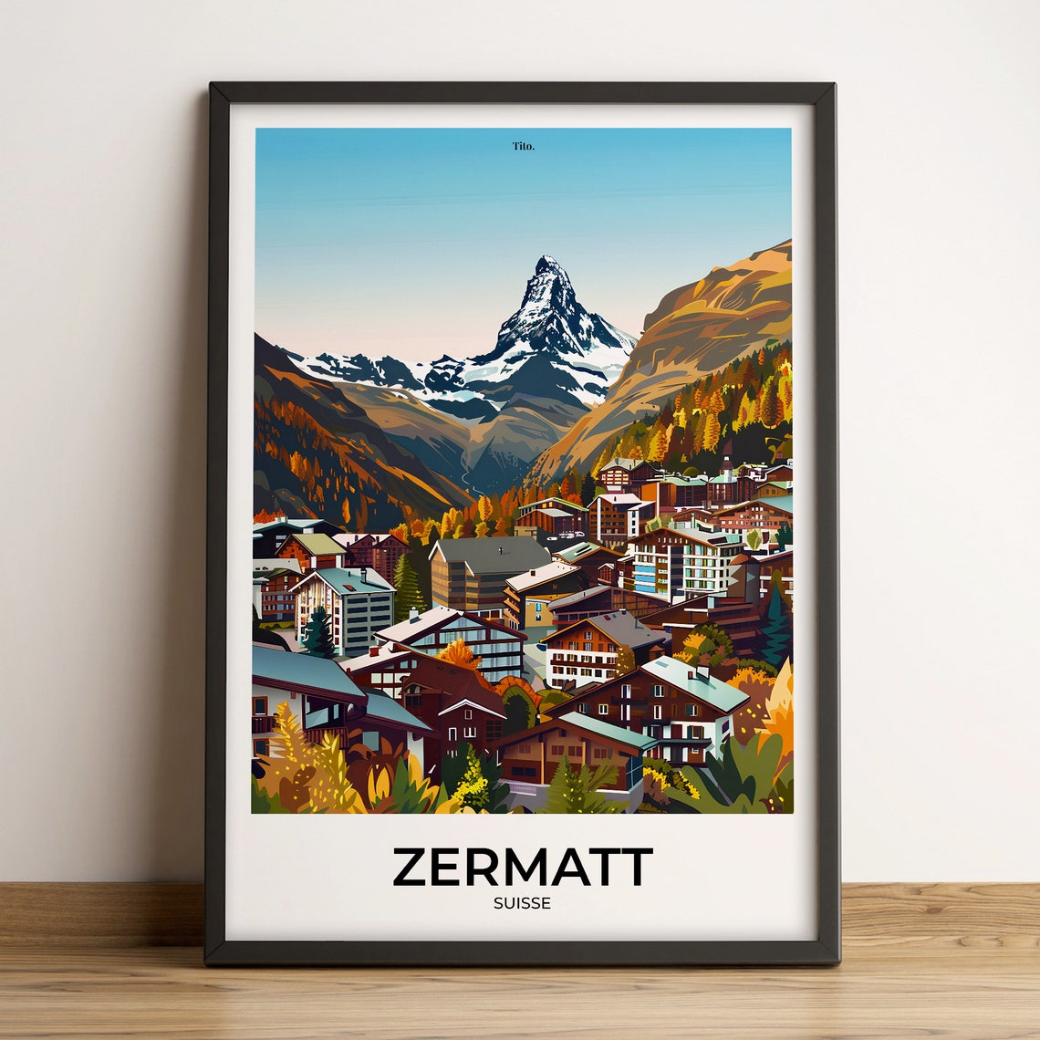 Zermatt Switzerland Matterhorn Alpine Village Vintage Poster