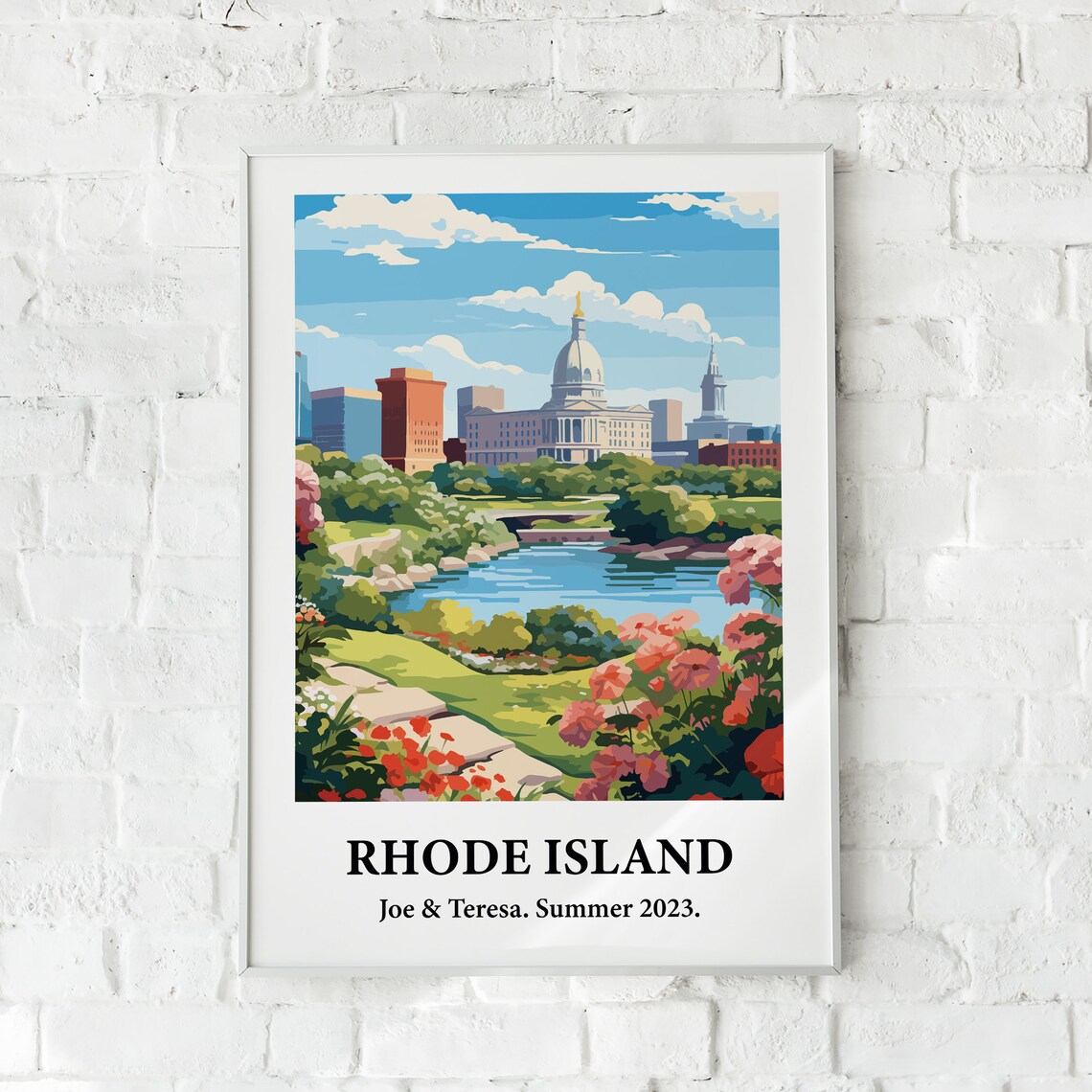 Rhode Island Capitol Dome River Garden Vintage Style Travel Poster - Image 3