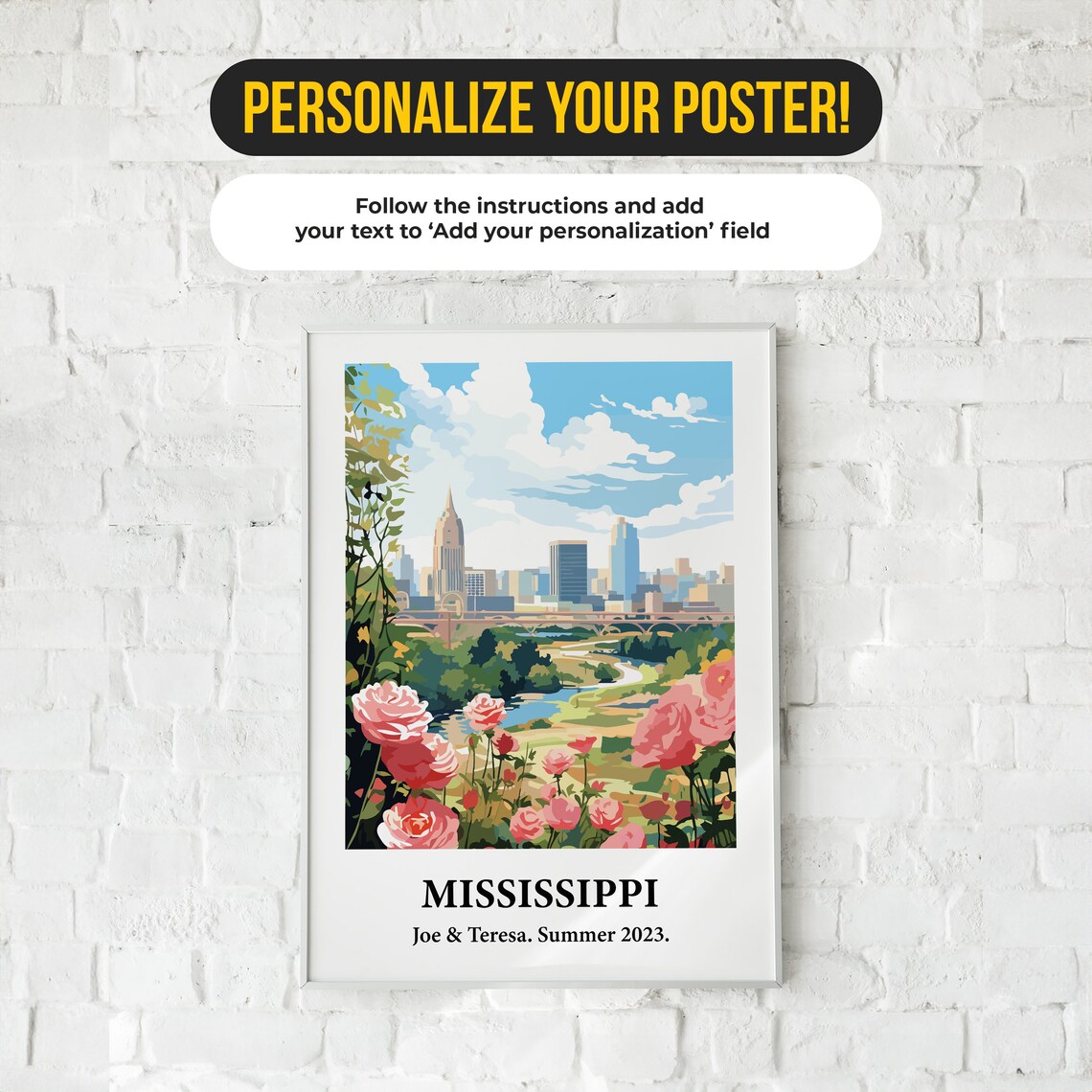 Mississippi Skyline Roses River Vintage Style Travel Art Poster - Image 3