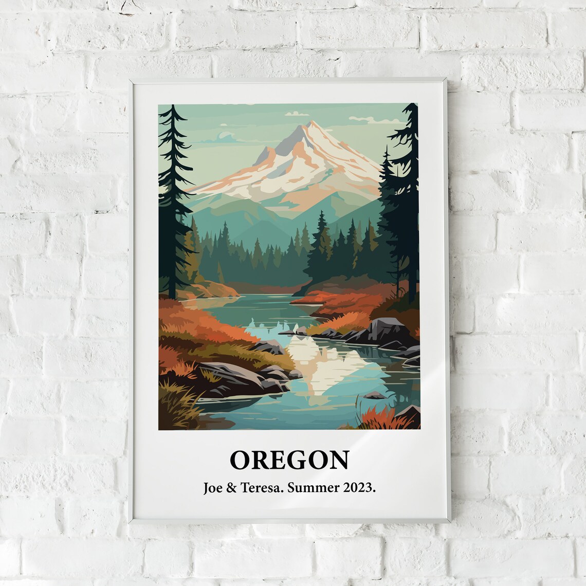 Oregon Mountain Lake Pine Forest Vintage Style Travel Art Poster - Image 3