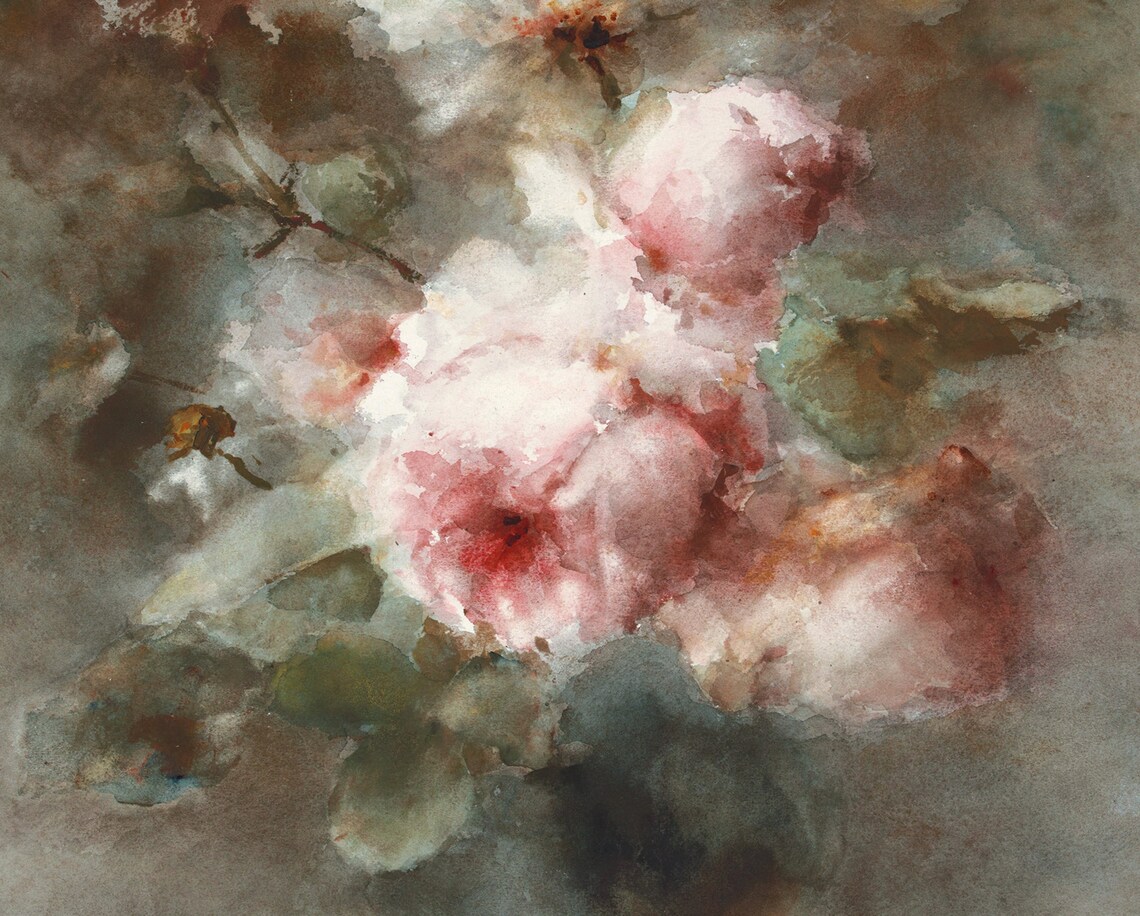 Blush Rose Bouquet in Dark Moody Floral Still Life Vintage Poster - Image 3