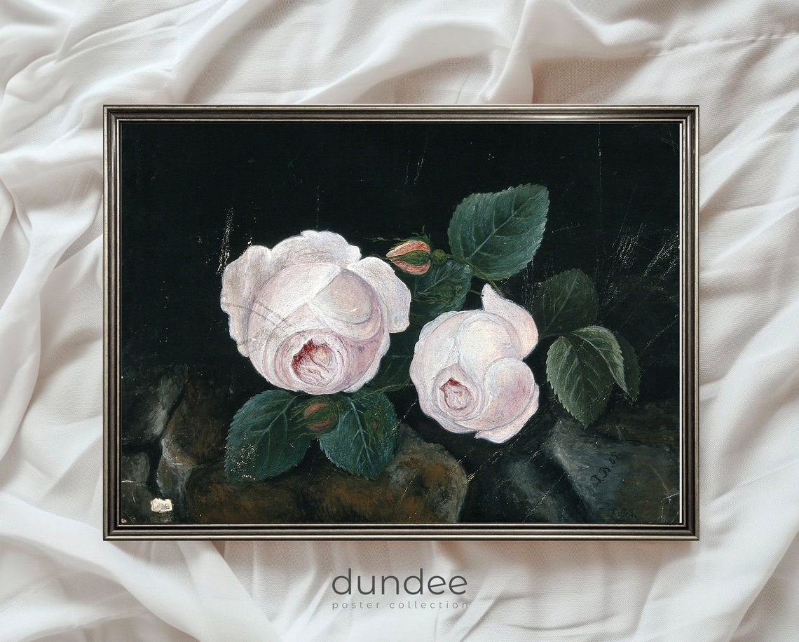 White Roses Dark Background Vintage Floral Oil Painting Poster - Image 4