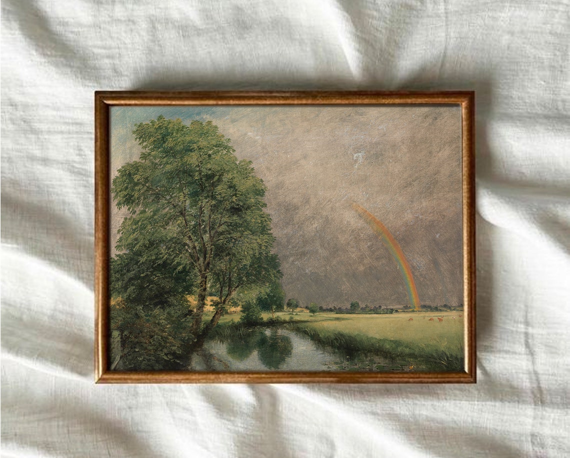 Rainbow Over Country River Vintage Landscape Tree Painting Poster - Image 4