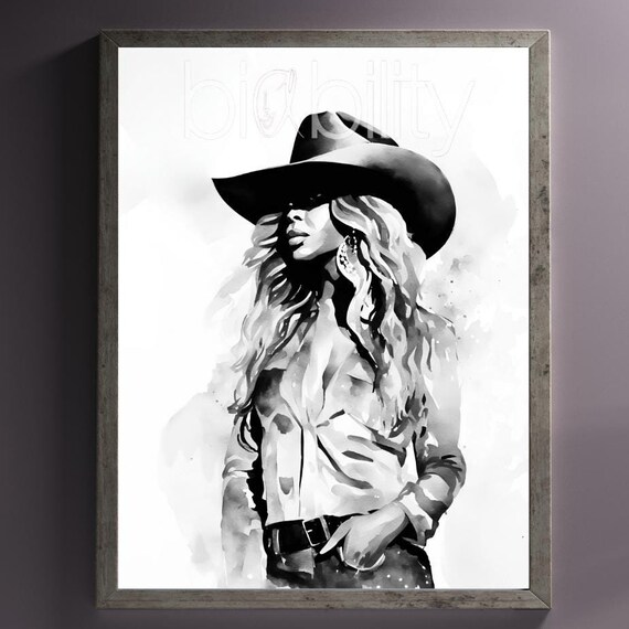 Beyonce Cowboy Carter Watercolor Matte Vertical Posters Black And White Country Pop Art Print Music Lover Gift Wall Decor Home Bedroom