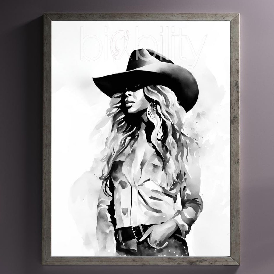Beyonce Cowboy Carter Cowboy Hat Black White Watercolor Poster