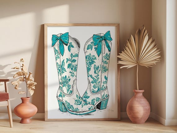Retro Cowboy Boots Print Minimalist Southern Wall Art Vintage Western Cowgirl Poster Cute Apartment Decor Cowboy Wall Art Five Colors