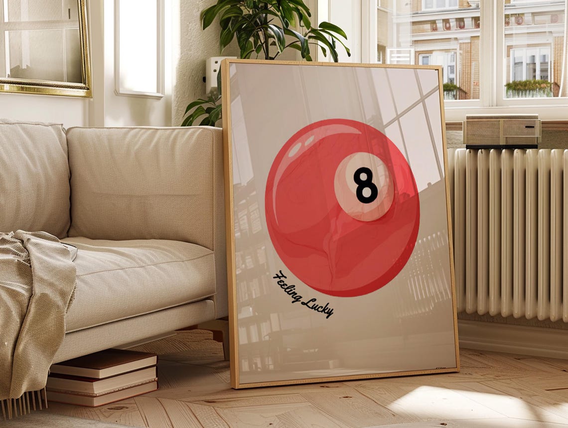 Feeling Lucky Red 8 Ball Maximalist Retro Style Game Room Poster