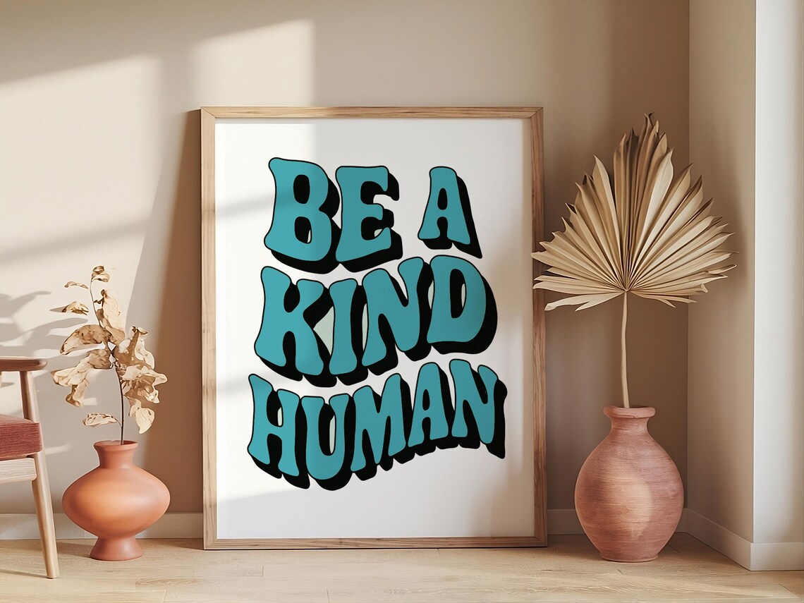 Be a Kind Human Retro Groovy Pink Bubble Letter Quote Poster - Image 4