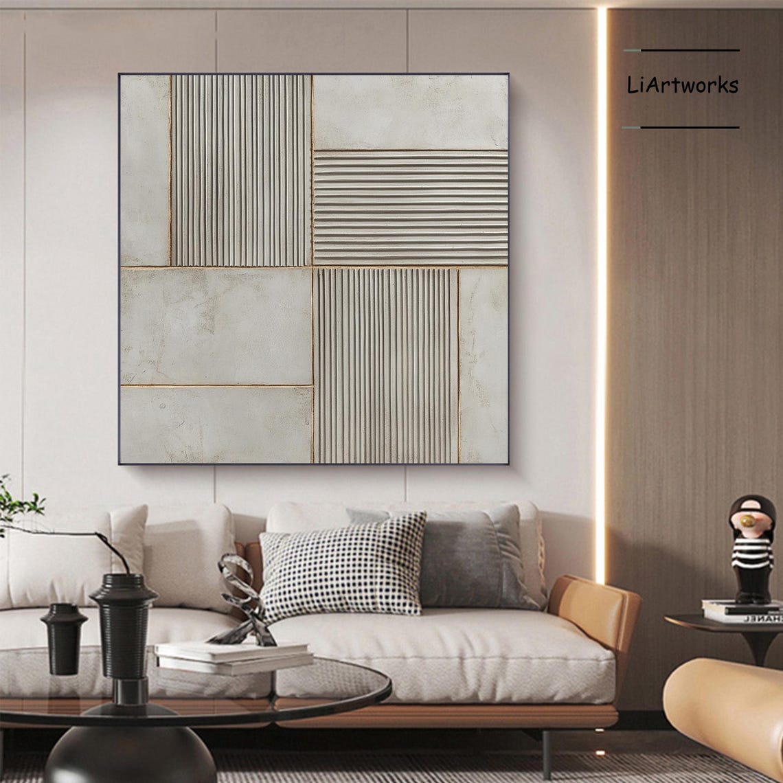 Gray Minimalist Square Geometric Line Texture Abstract Poster - Image 3