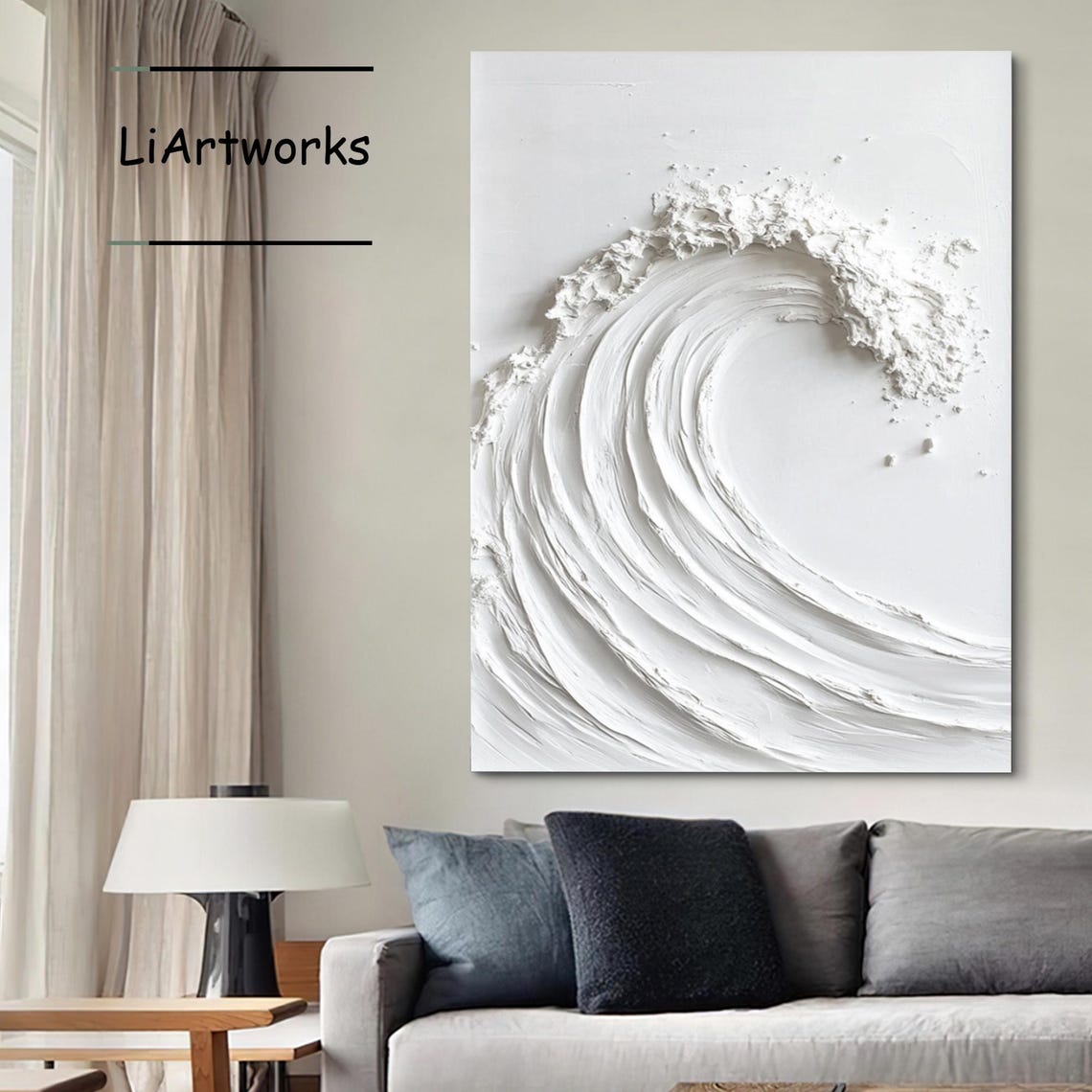 All White Ocean Wave Sculptural Texture Minimalist Art Poster - Image 3