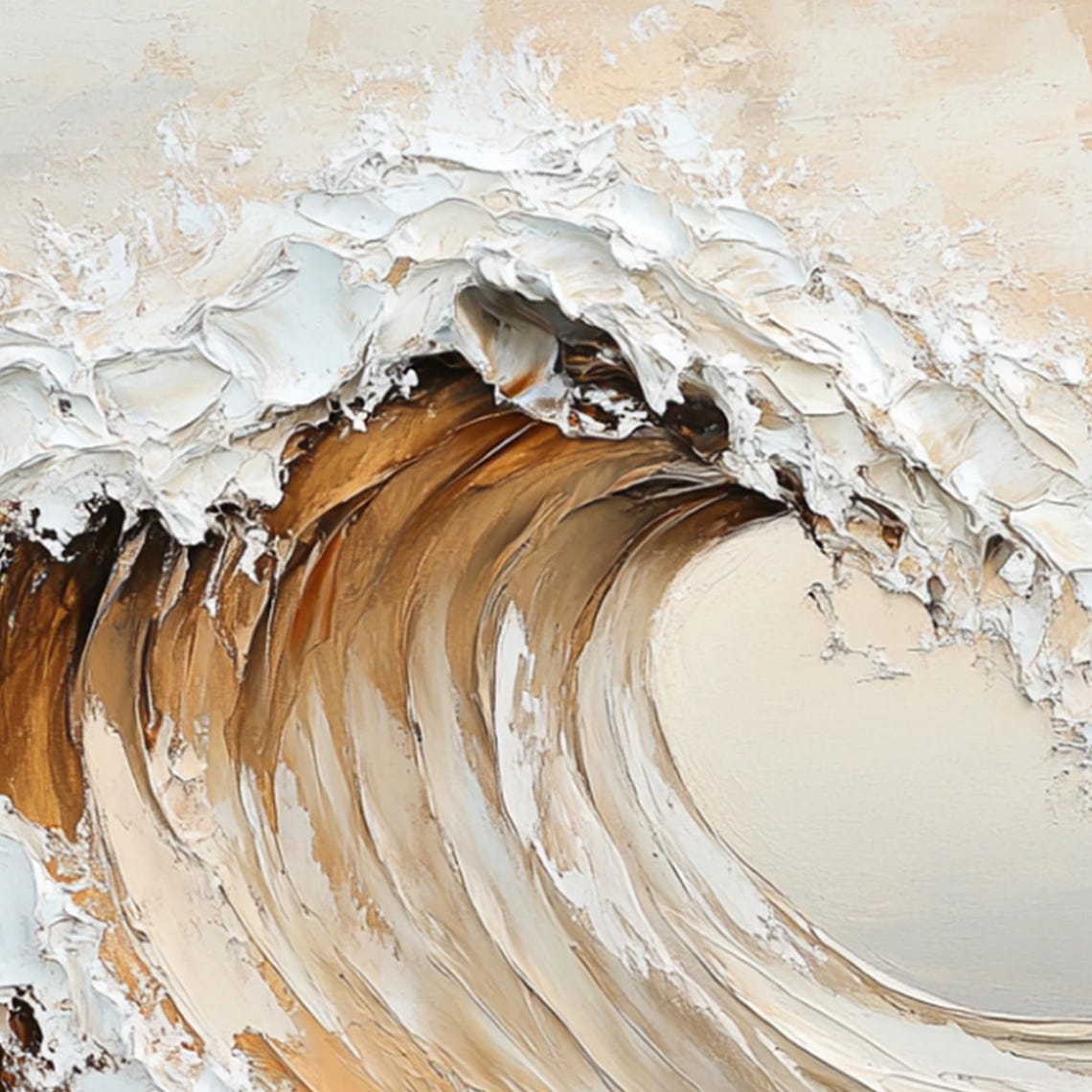 Amber Toned Curling Ocean Wave With Thick White Foam Art Poster - Image 2