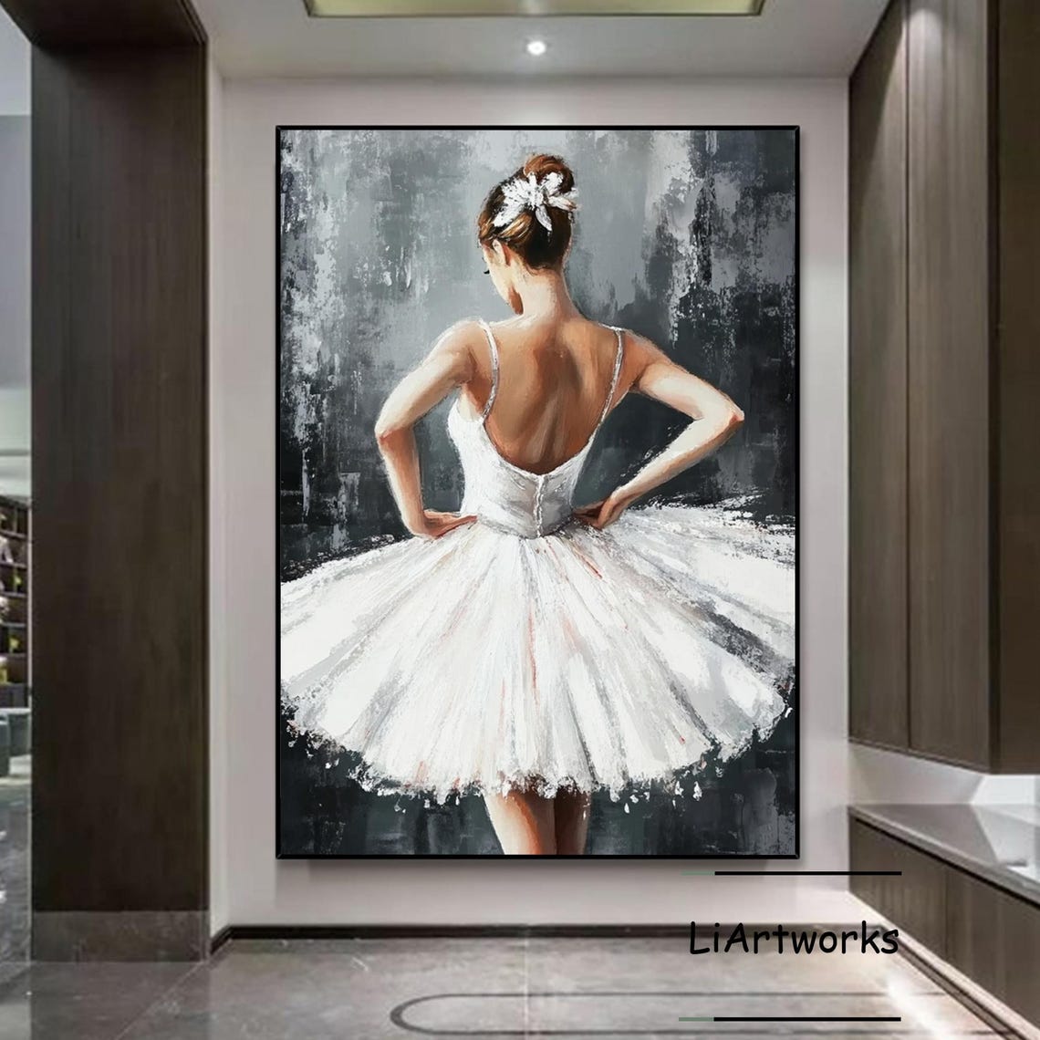 Ballerina Back View White Tutu Floral Bun Ballet Art Wall Poster - Image 4