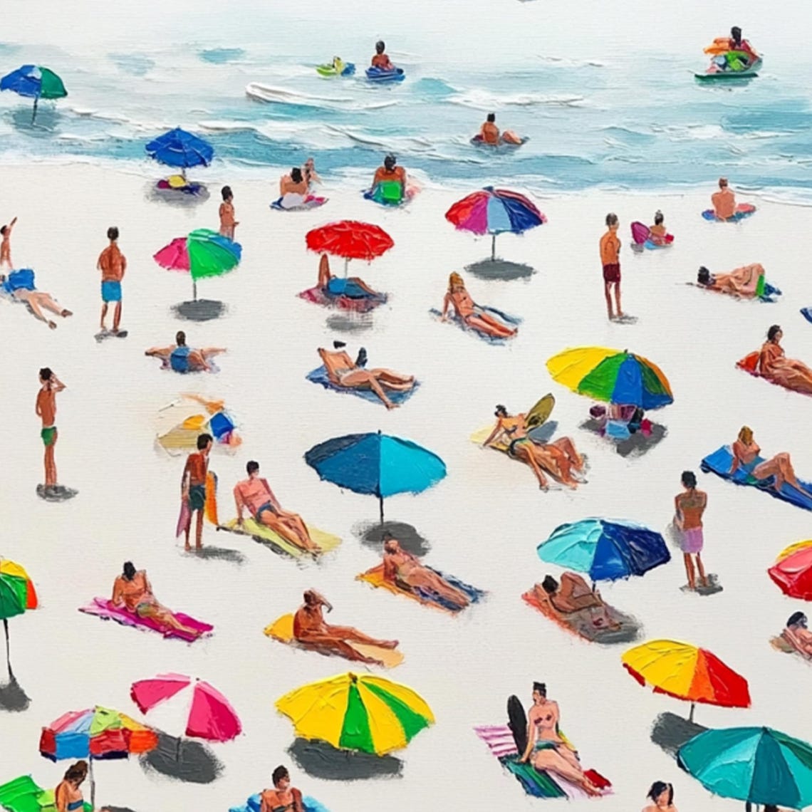Sunny Beach Scene Colorful Umbrellas Surfers Summer Joy Art Poster - Image 2
