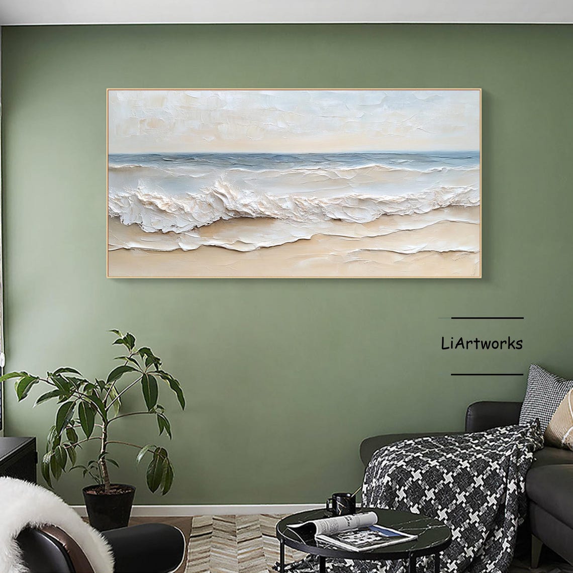 Blue Gray Shoreline Wave With Foamy Crest Over Warm Sand Poster - Image 3