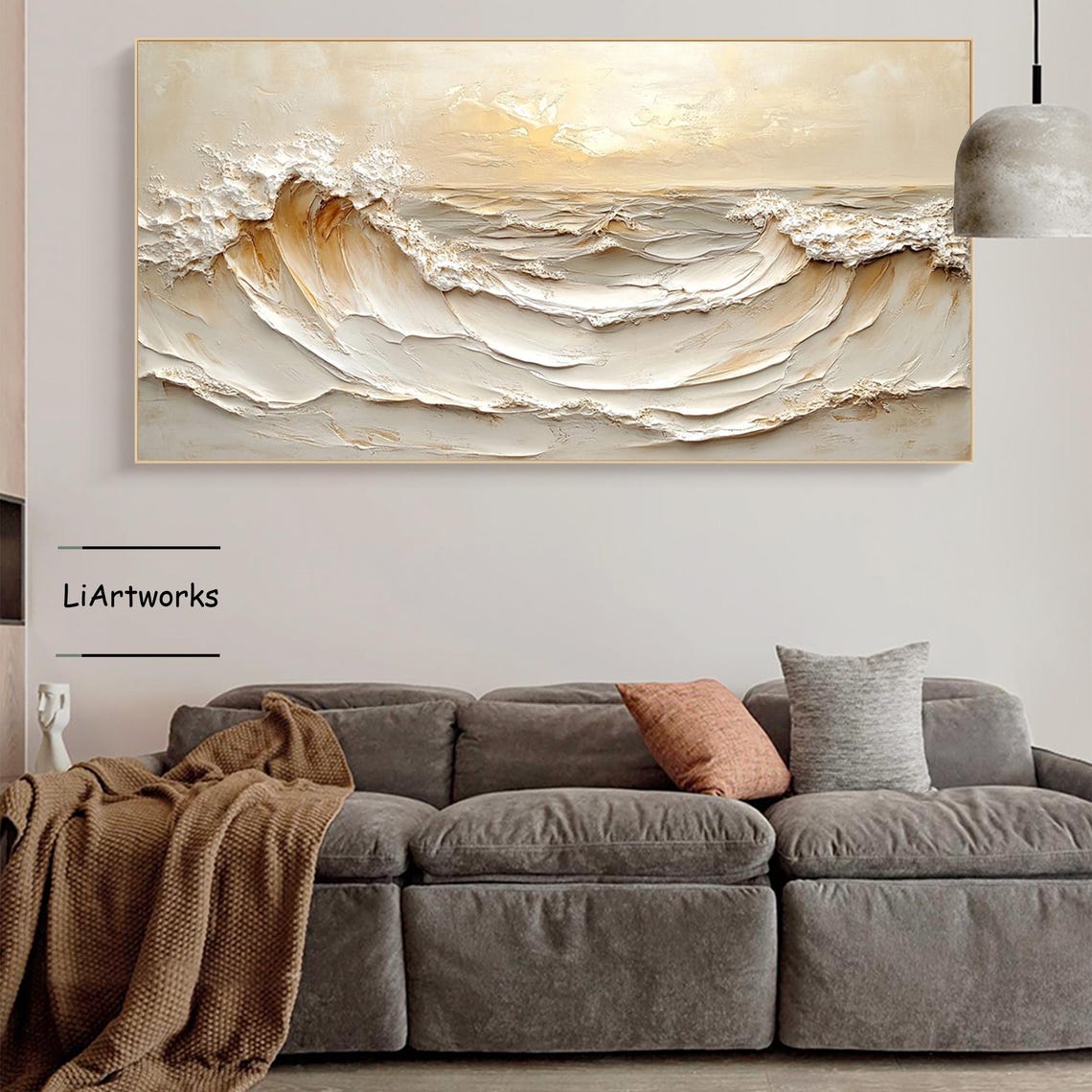 Sunlit Golden Cream Ocean Wave Curl in Thick Impasto Art Poster - Image 4