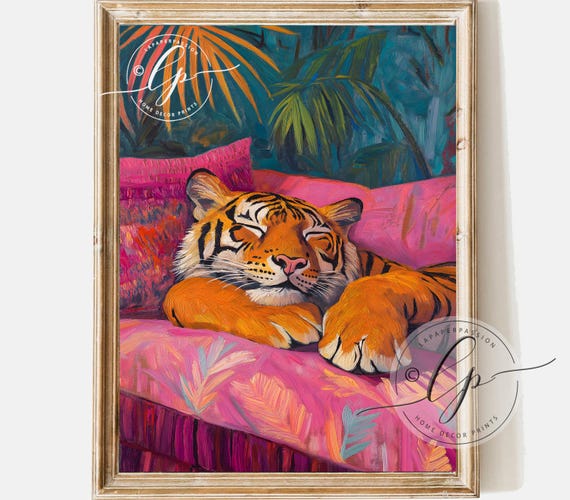 Trendy Tiger Art Print, Maximalist Eclectic Style