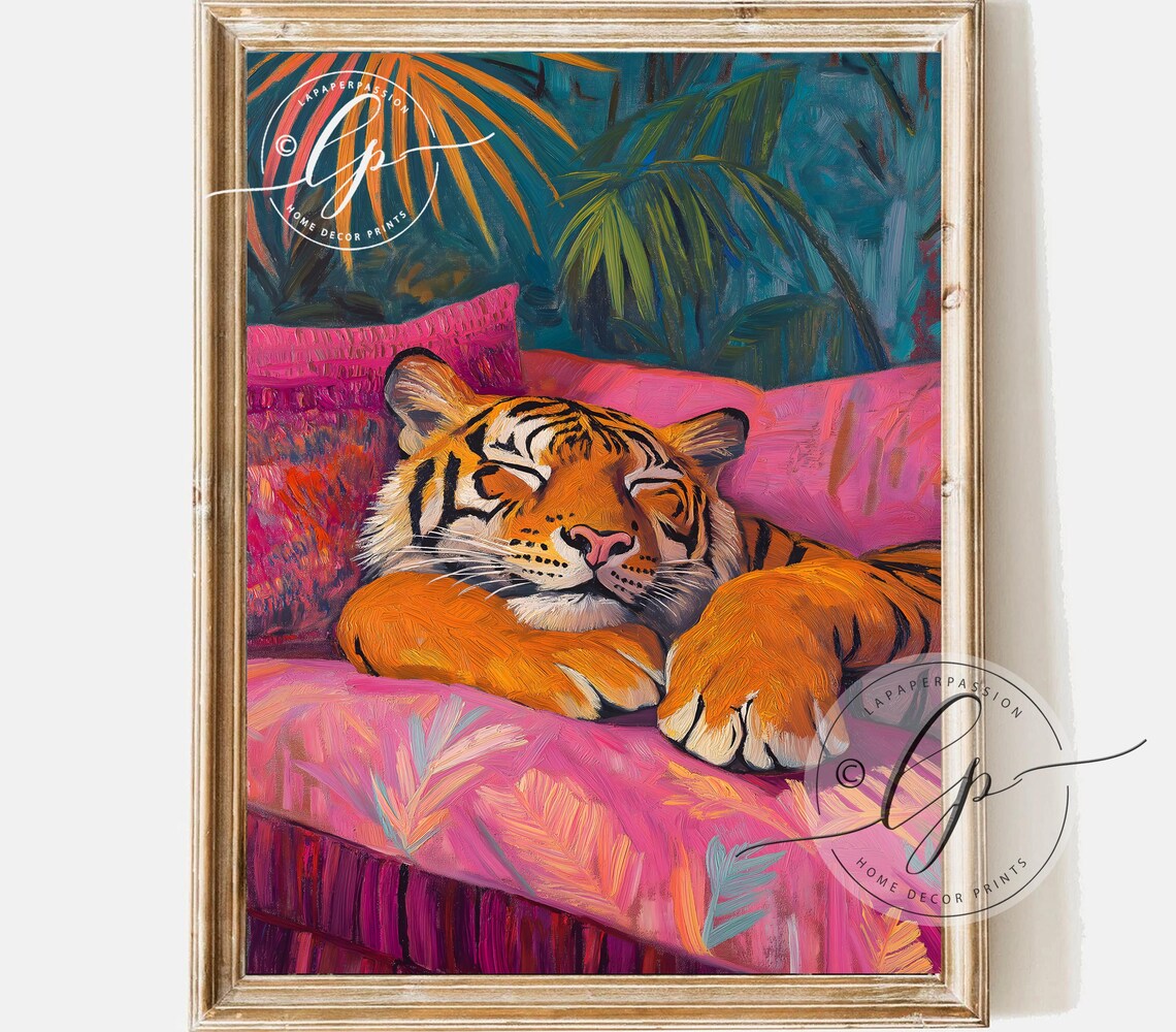 Trendy Tiger Art Print, Maximalist Eclectic Style