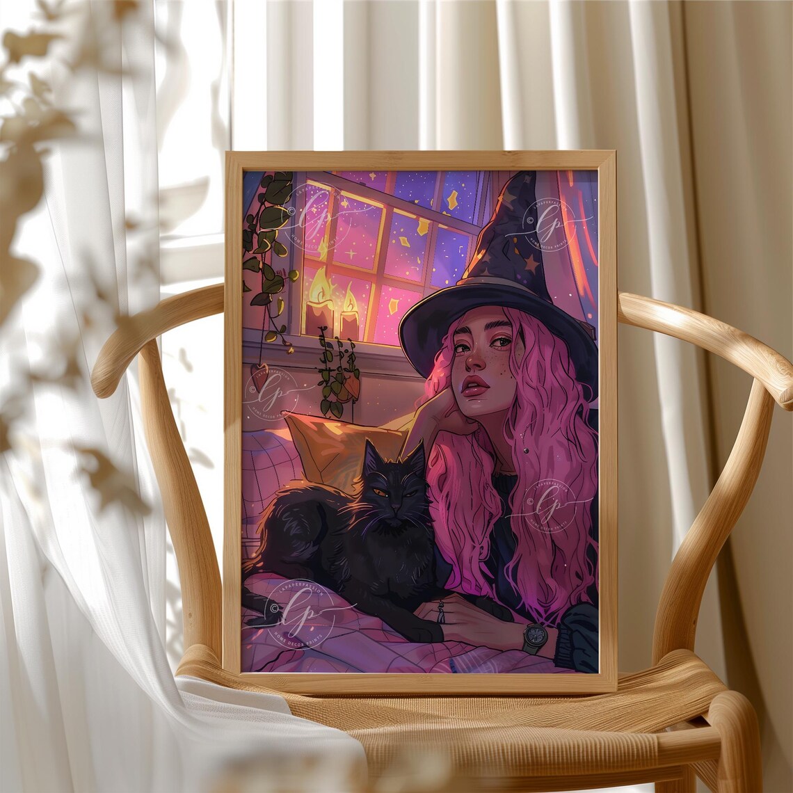 Pink Witch Poster, Modern Halloween Decor - Image 2