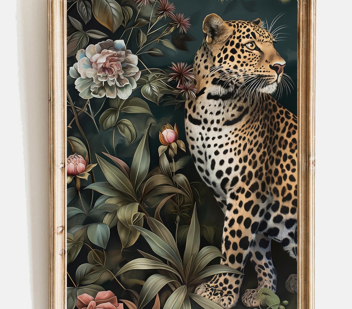 Leopard Within The Palms, Tropical Vintage Art Print - Image 2