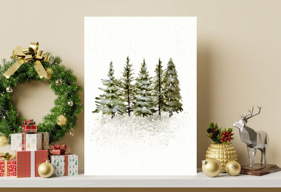 Minimalist Snowy Pine Trees Christmas Forest Painting Poster