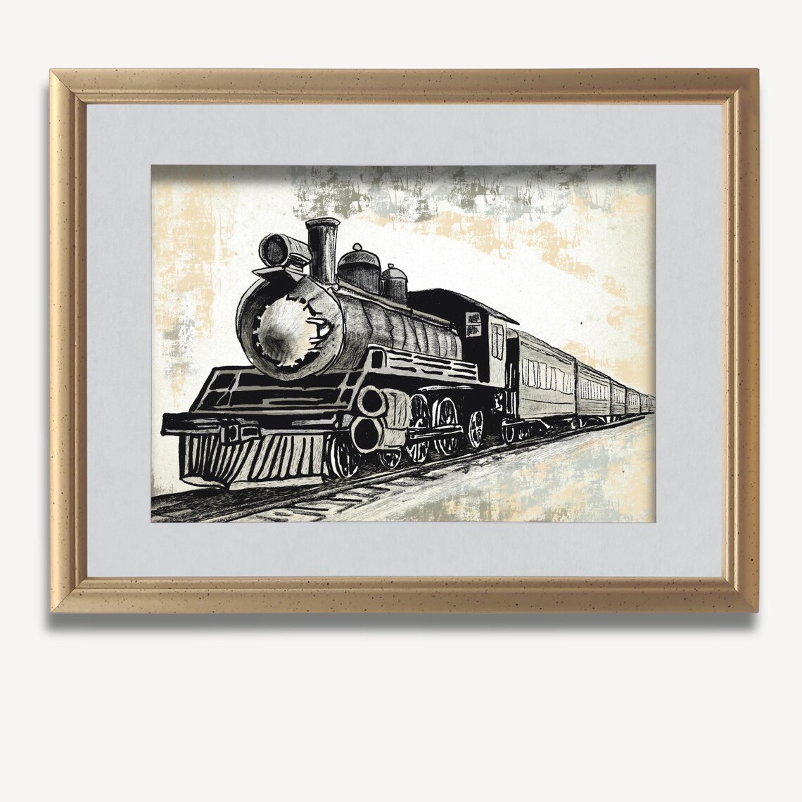 Vintage Steam Locomotive Ink Sketch Antique Train Nursery Poster - Image 2