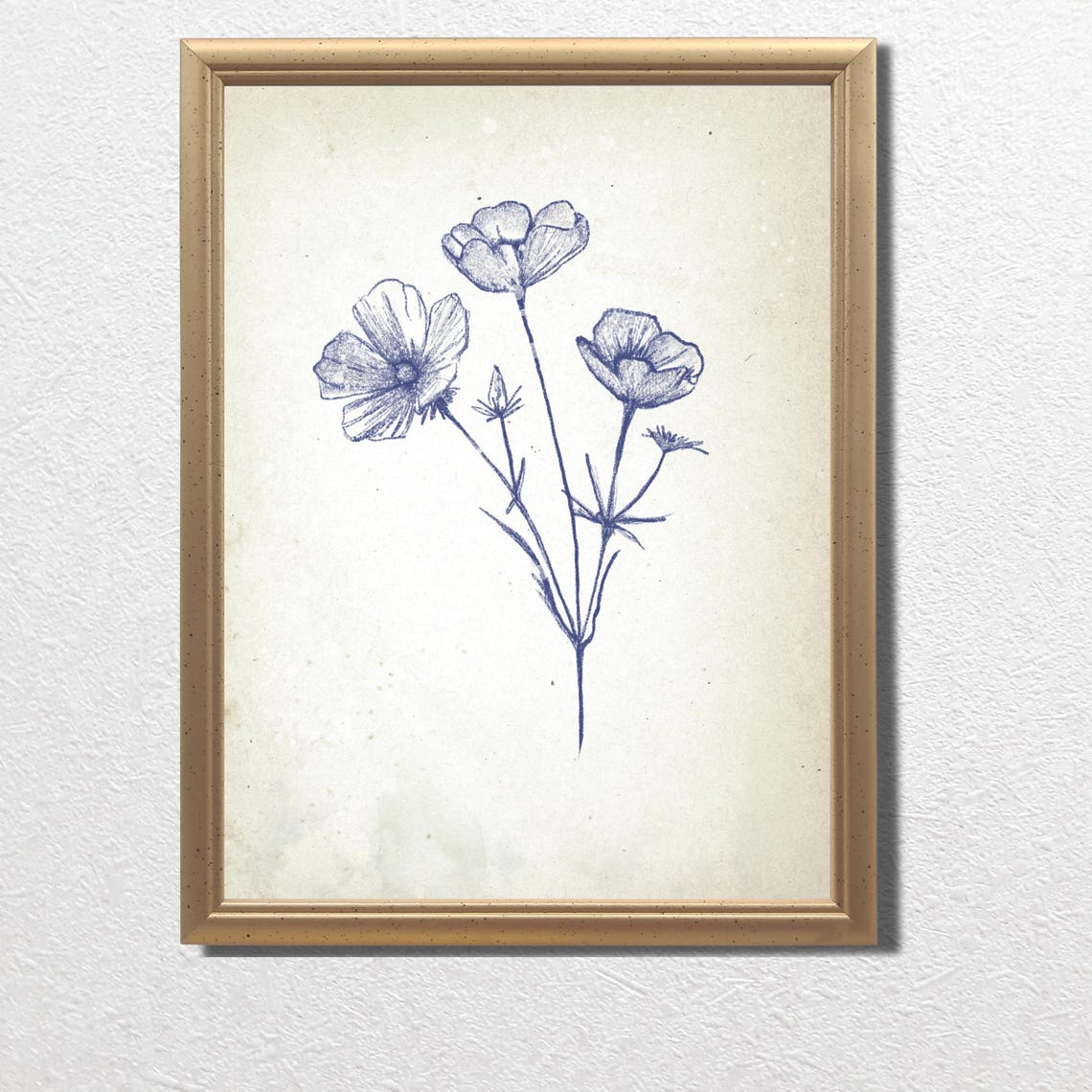 Blue Grey Wildflower Bloom Delicate Botanical Sketch Wall Art - Image 2
