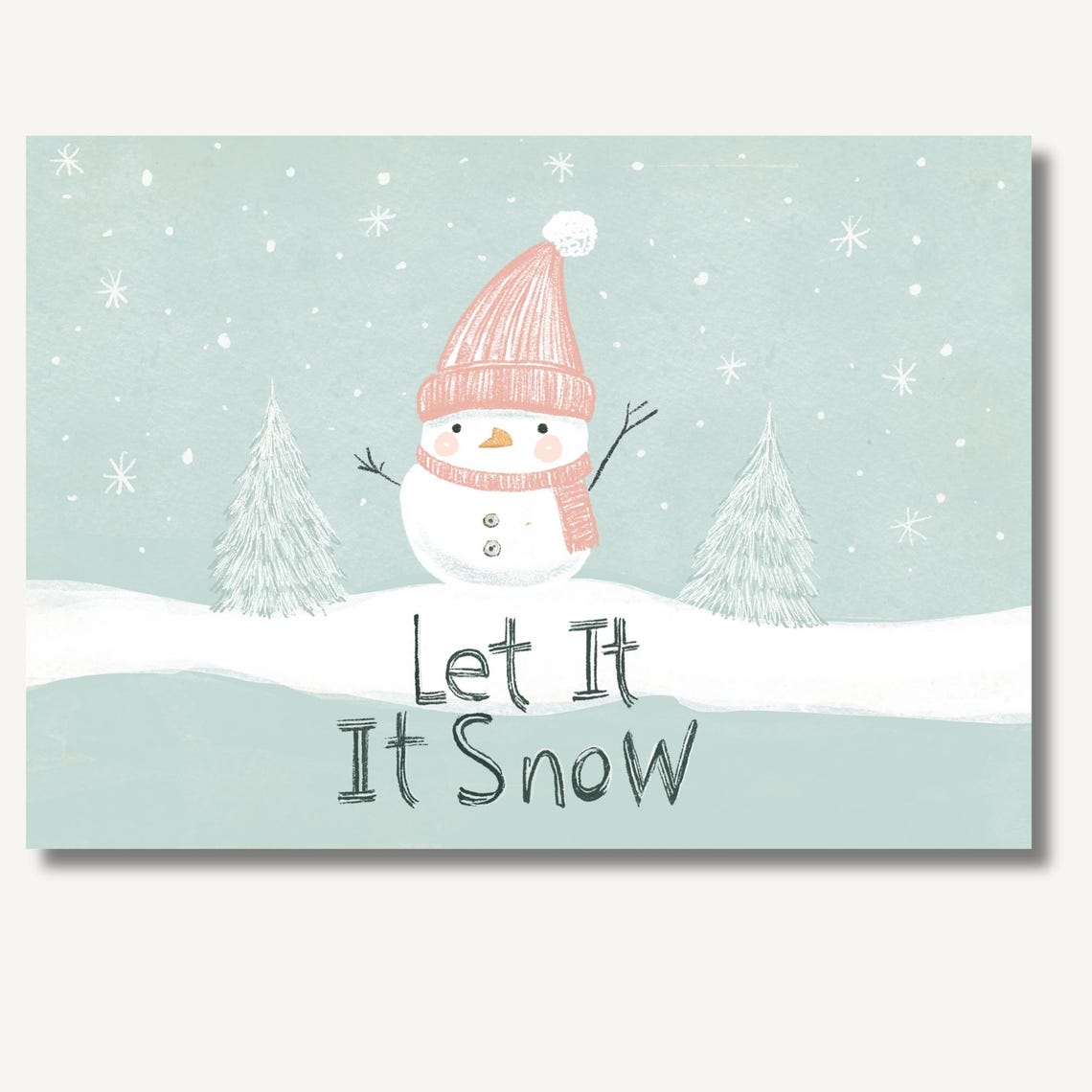 Let It Snow Snowman Pink Hat Winter Scene Kids Christmas Print - Image 2