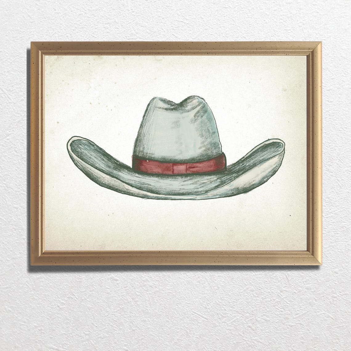 Teal Cowboy Hat With Red Band Sketch Rustic Western Wall Art - Image 3