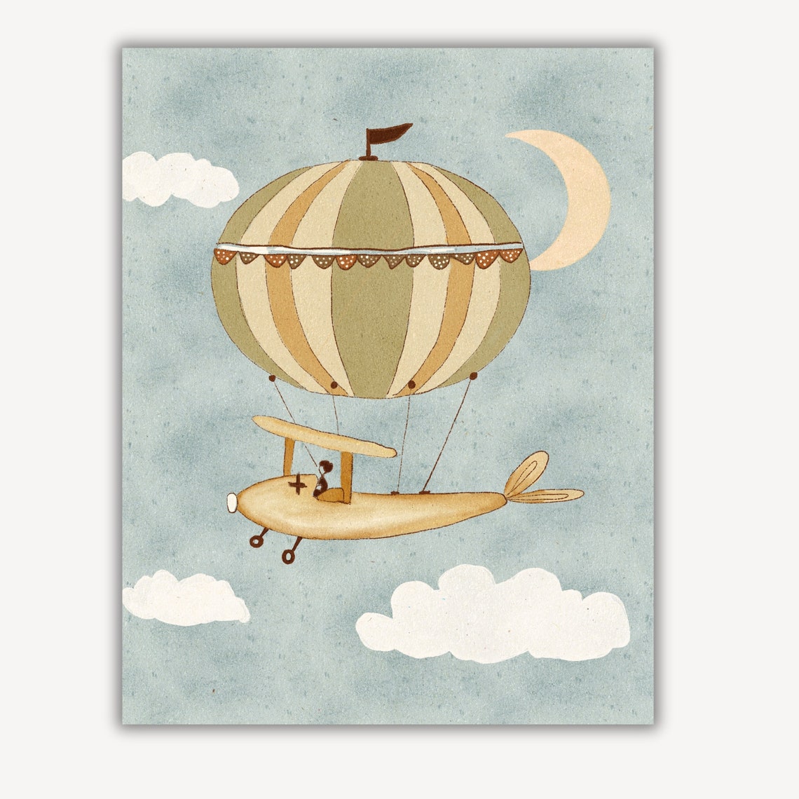 Whimsical Hot Air Balloon Airplane Dreamy Nursery Sky Poster - Image 3