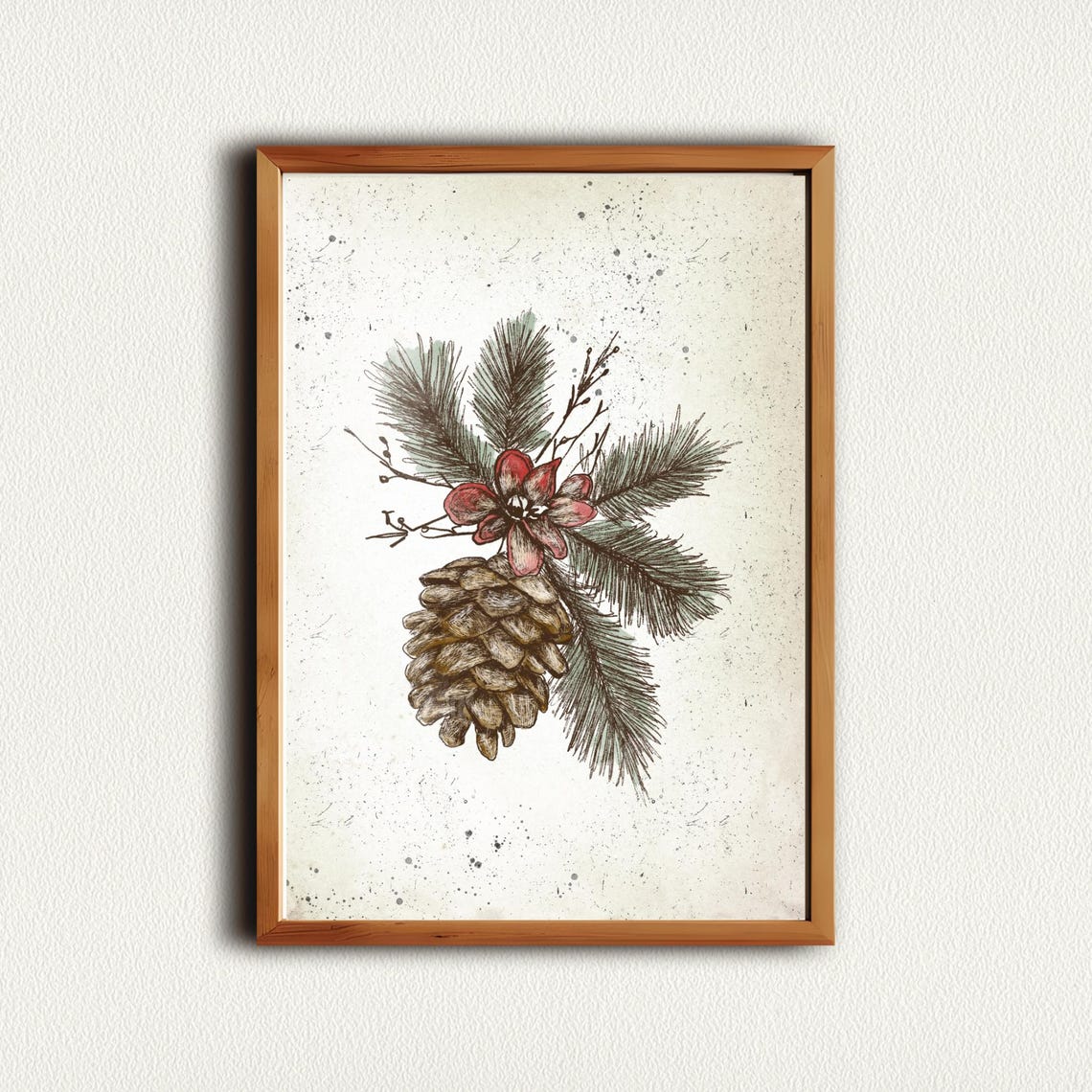 Pinecone Evergreen Bough Botanical Sketch Christmas Wall Art - Image 4