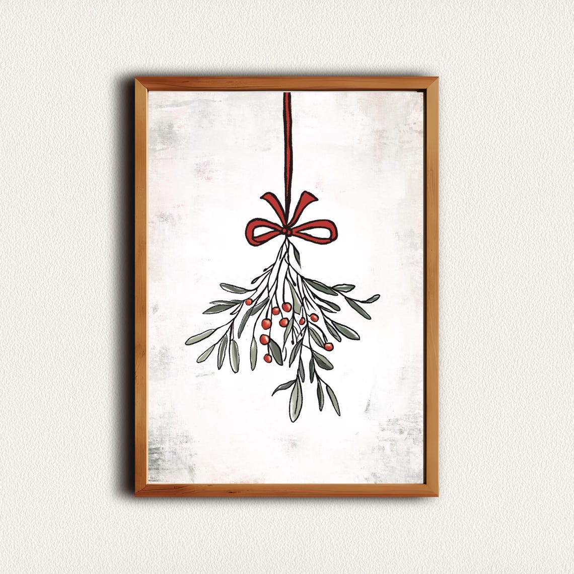 Hanging Mistletoe With Red Bow In Vintage Christmas Style Poster - Image 3