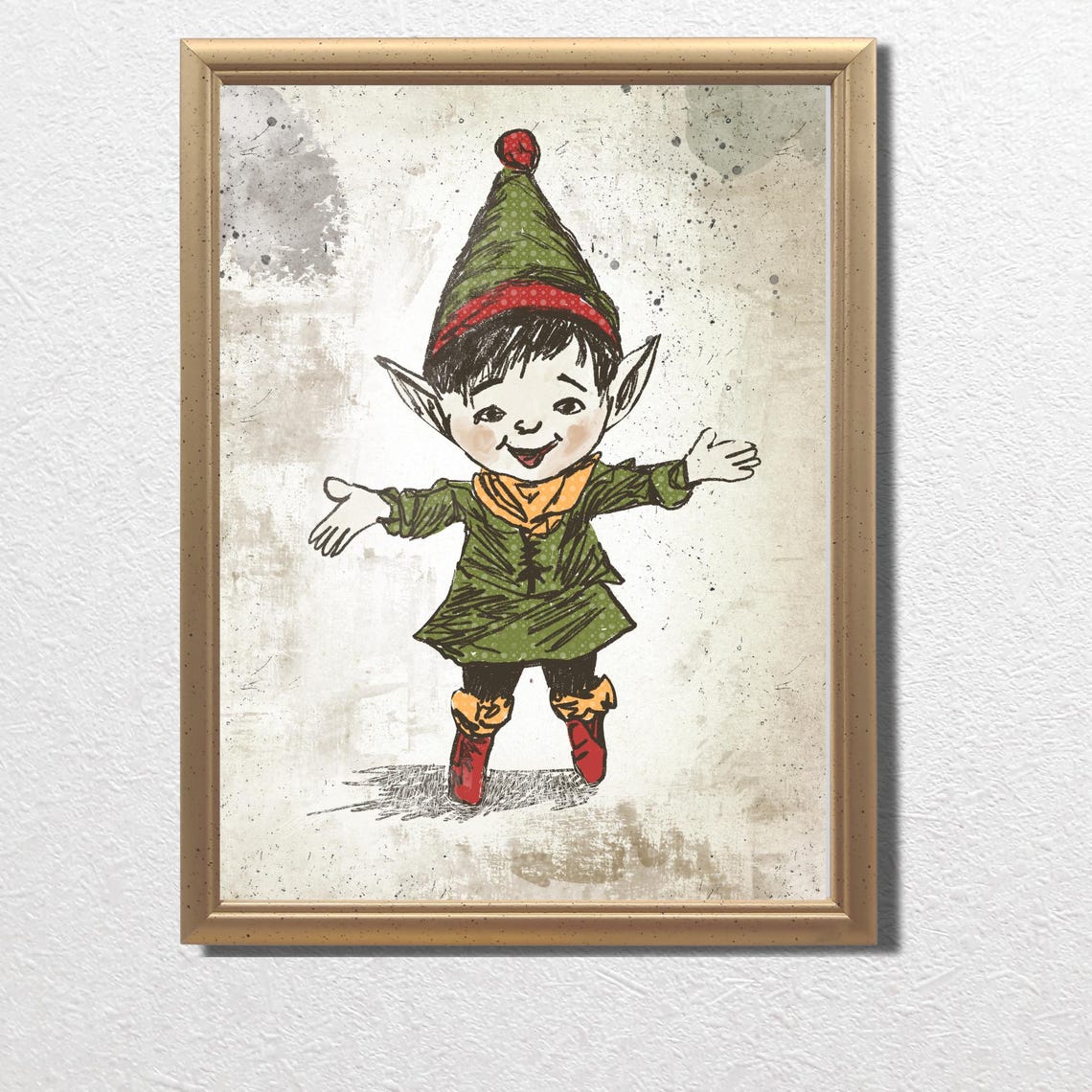 Cheerful Christmas Elf Boy With Pointed Ears Vintage Art Poster - Image 3