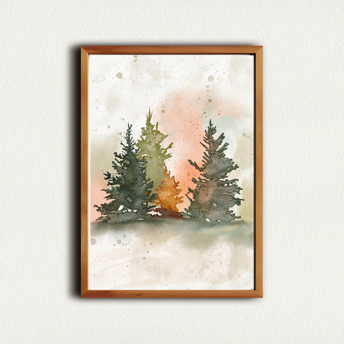Misty Evergreen Forest Watercolor With Soft Blush Sky Christmas Wall Art - Image 4