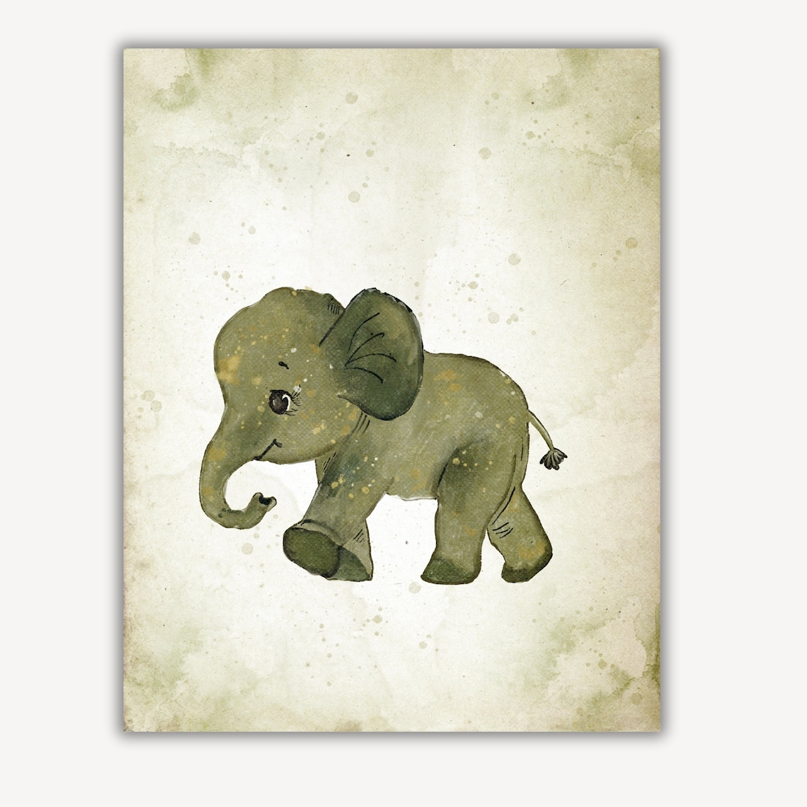 Sweet Baby Elephant in Green Watercolor Safari Nursery Art Print - Image 2