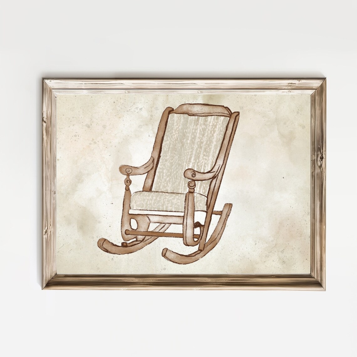 Antique Wooden Rocking Chair Sketch Vintage Nursery Detail Poster