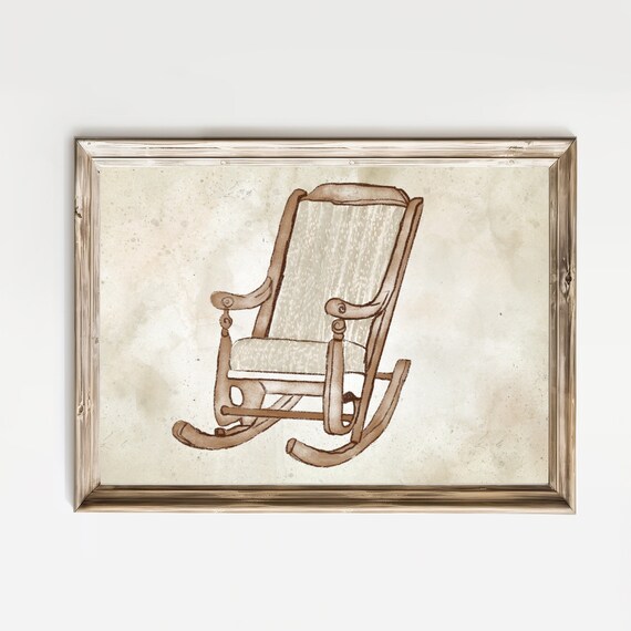 Antique Wooden Rocking Chair Sketch Vintage Nursery Detail Poster