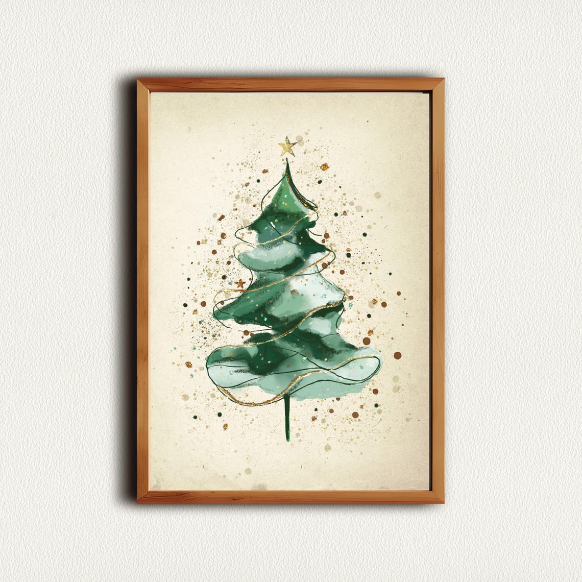 Watercolor Green Christmas Tree with Gold Star Holiday Poster - Image 4