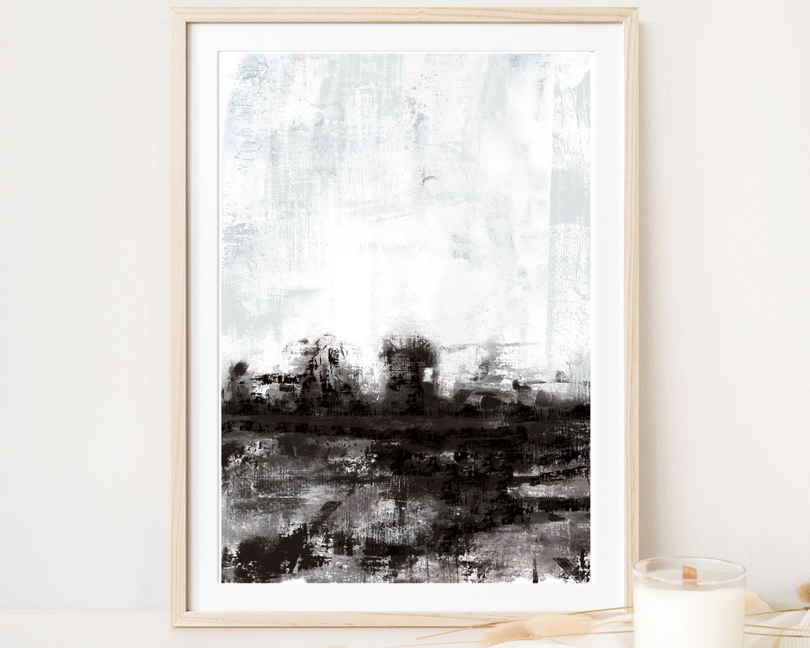 Large Dramatic Black and White Abstract Horizon Modern Art Poster