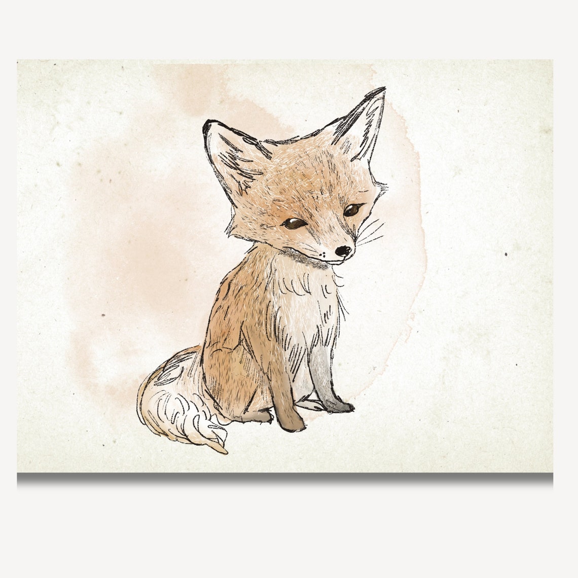 Baby Fox Sitting Watercolor Sketch Woodland Nursery Art Poster - Image 2