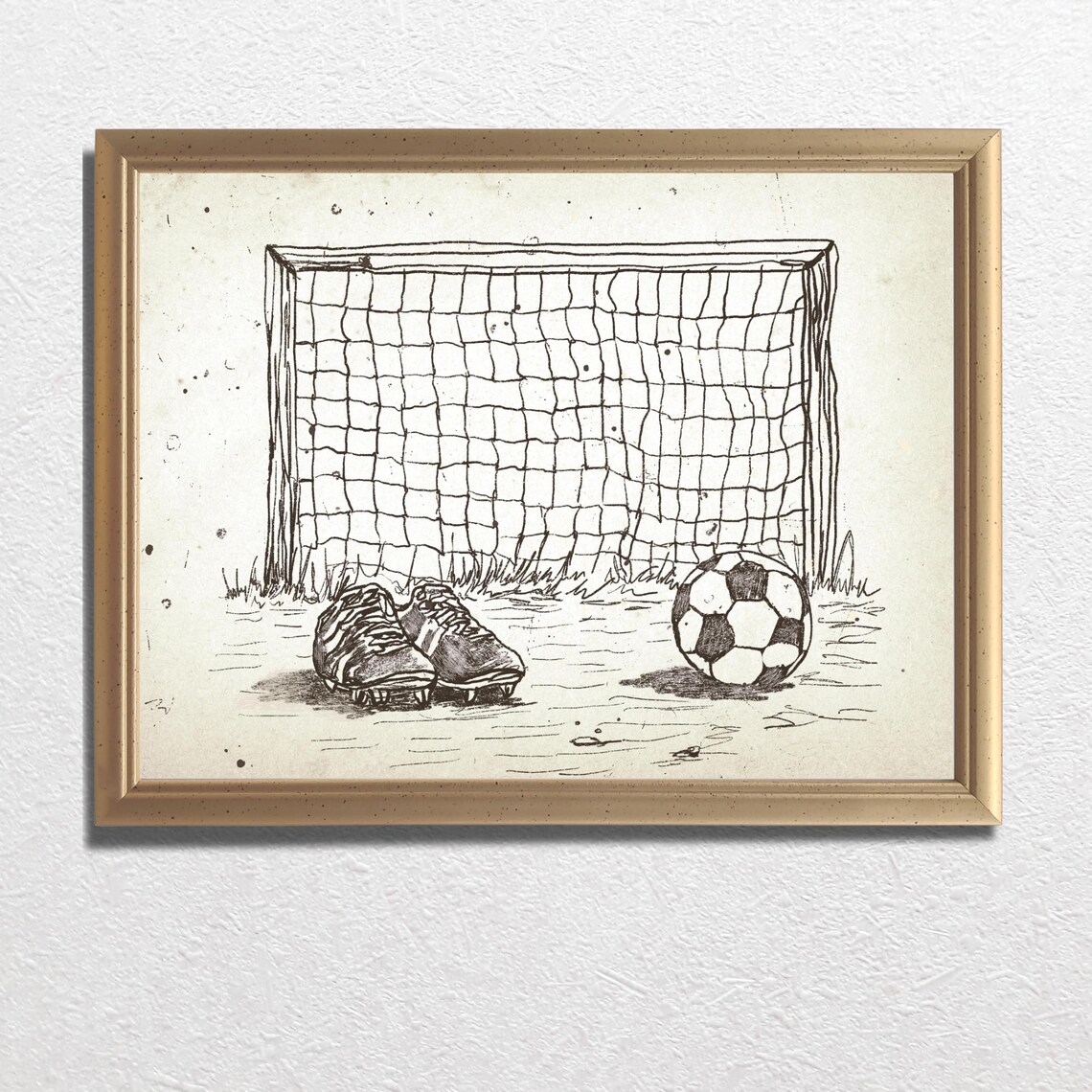 Soccer Goalpost Cleats and Ball Vintage Sketch Sports Wall Art - Image 3