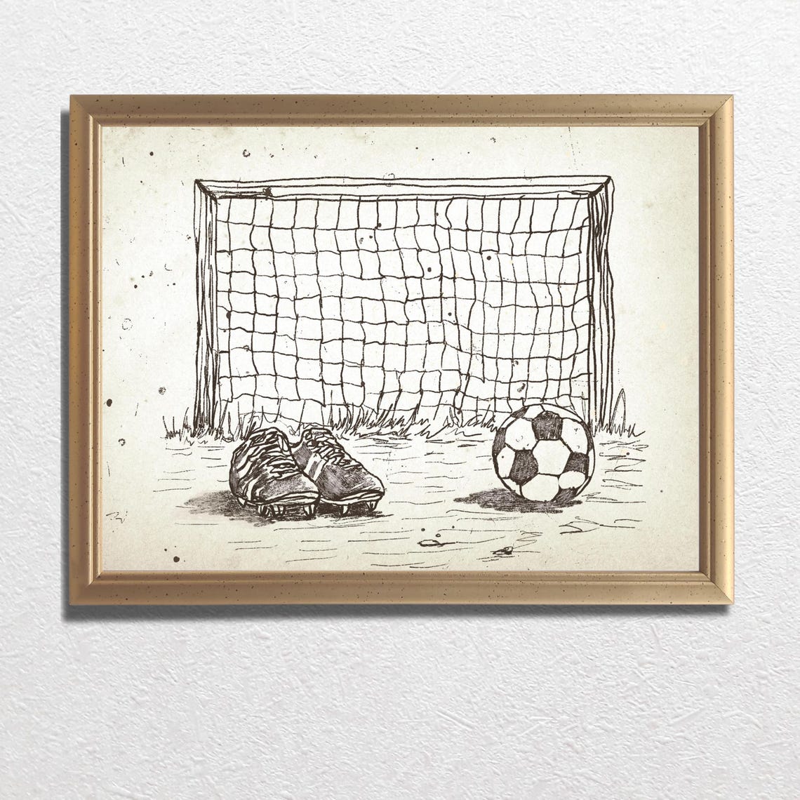 Vintage Nursery Print Soccer Goalposts Sketch Kids Sports Gallery Wall Gender Neutral Art Football Printfootball Boots Print - Image 3