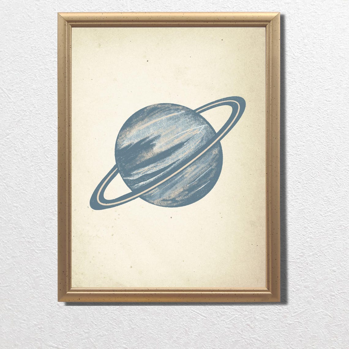 Vintage Blue Gray Ringed Planet Nursery Space Sketch Art Print - Image 3