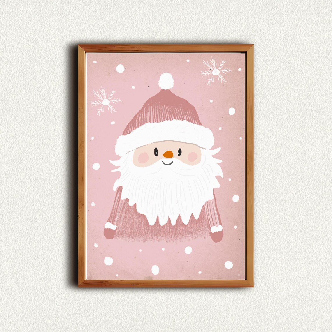 Pink Santa Claus Snowy Snowscape Kids Christmas Nursery Poster - Image 4