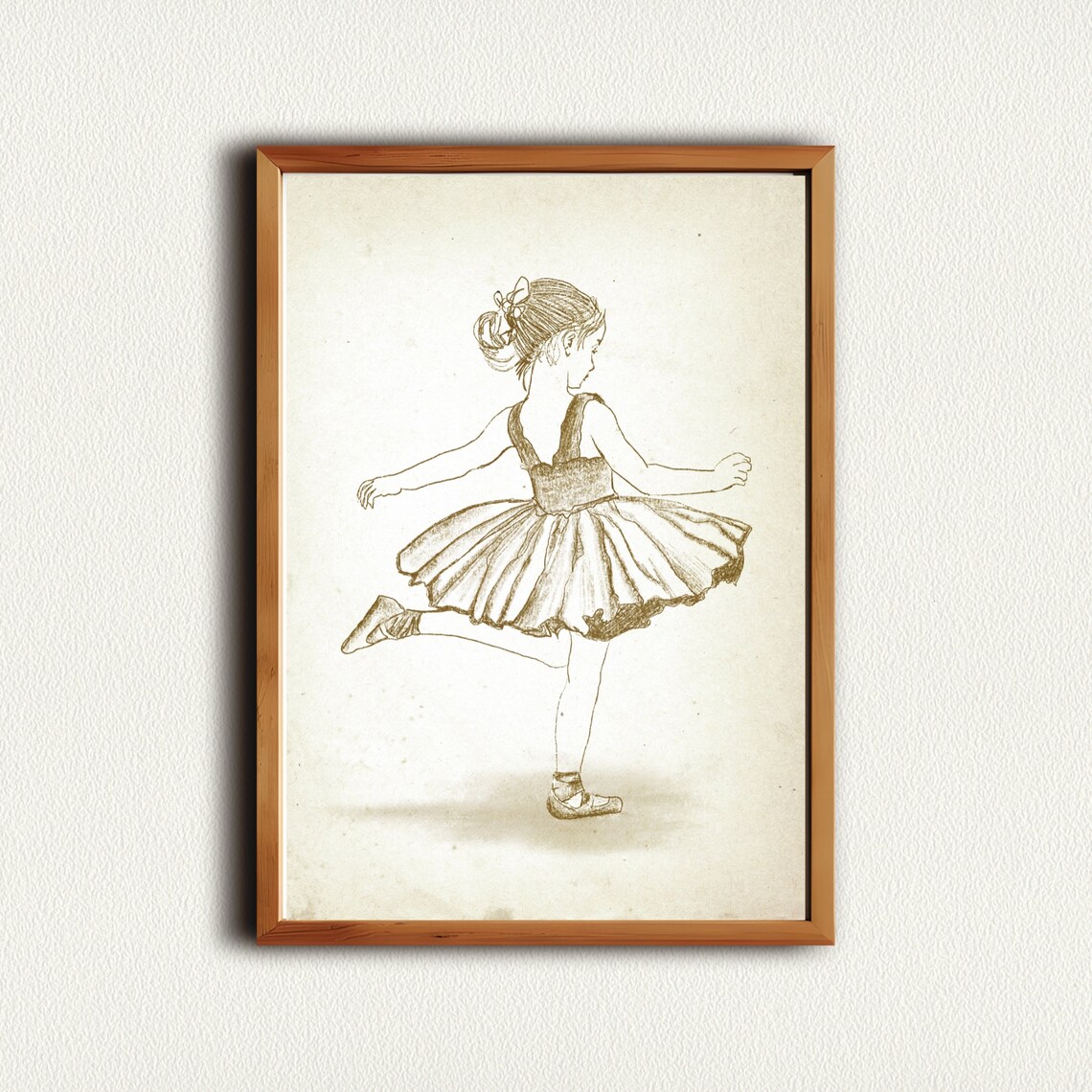 Dancing Ballerina Girl In Tutu Sepia Ink Sketch Nursery Poster - Image 3