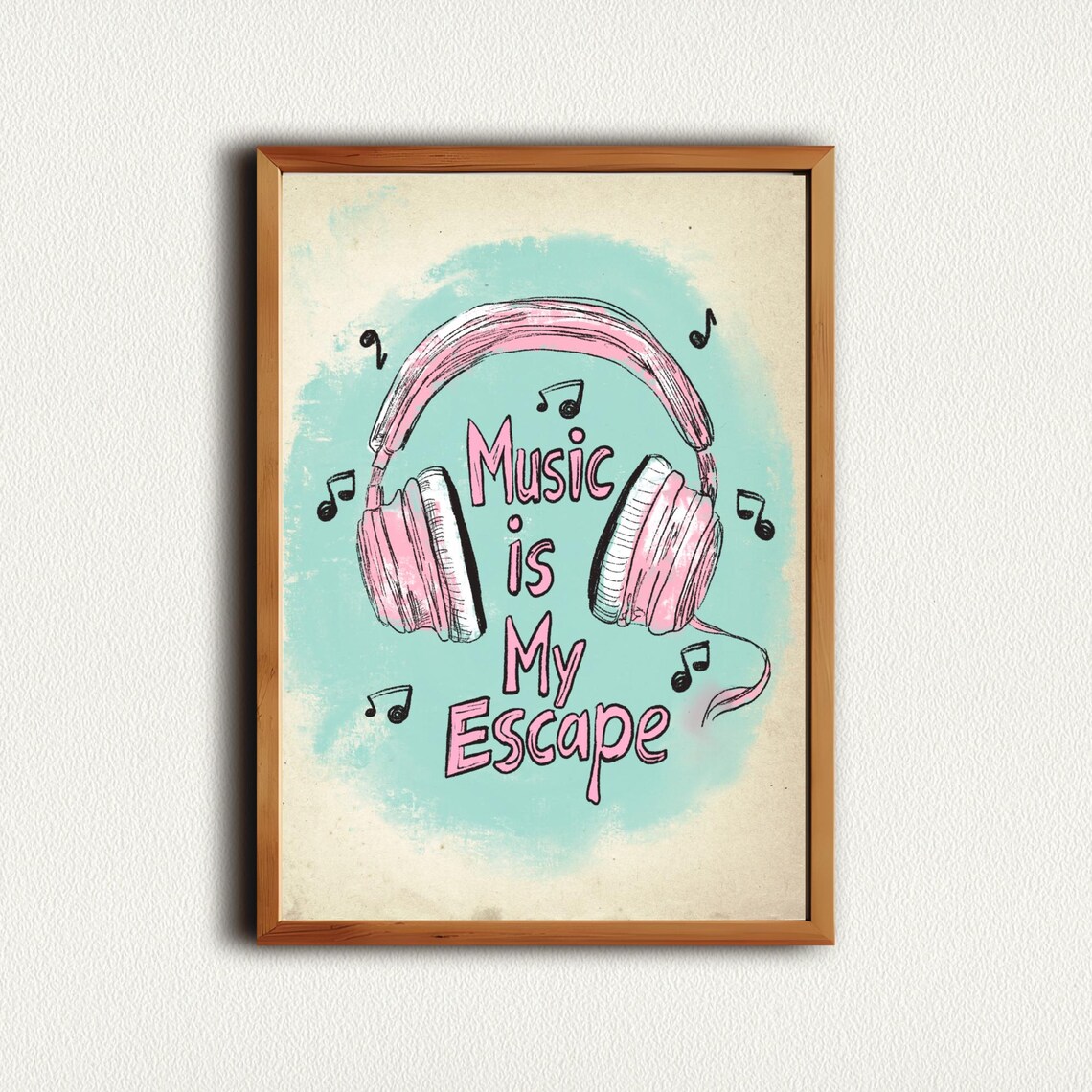 Music Is My Escape Pink Headphones Dreamy Music Quote Poster - Image 4