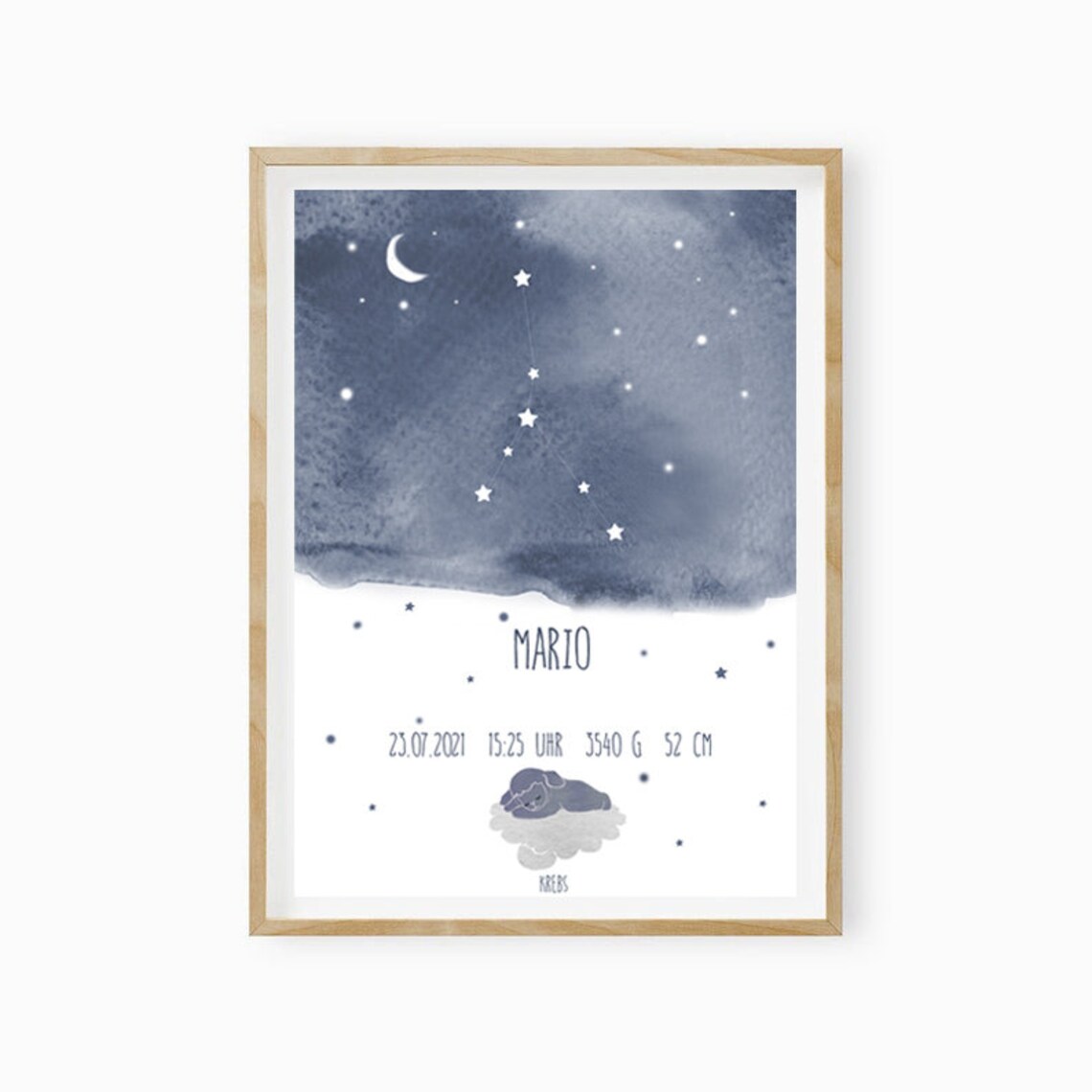 Personalized Cancer Star Sign Baby Birth Details Night Art Poster